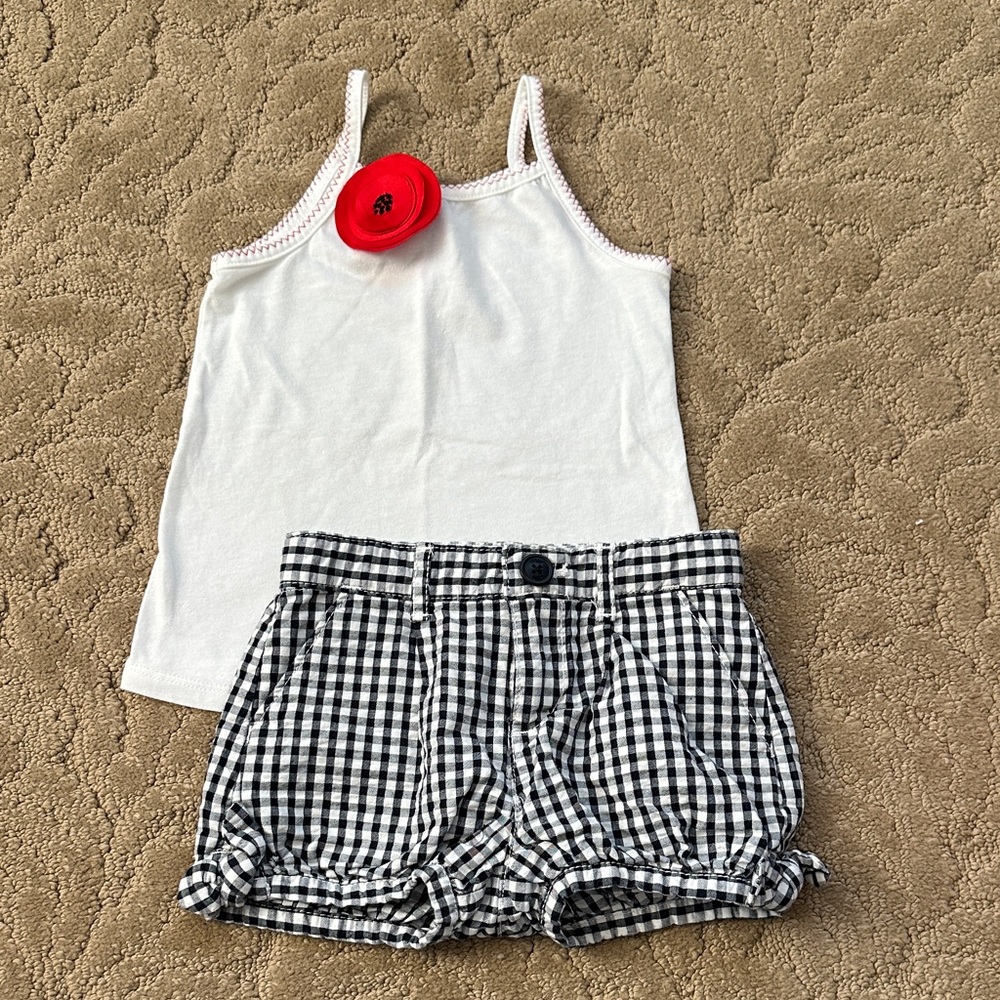 Baby Gap White Tank Top and Black Checkered Shorts Set